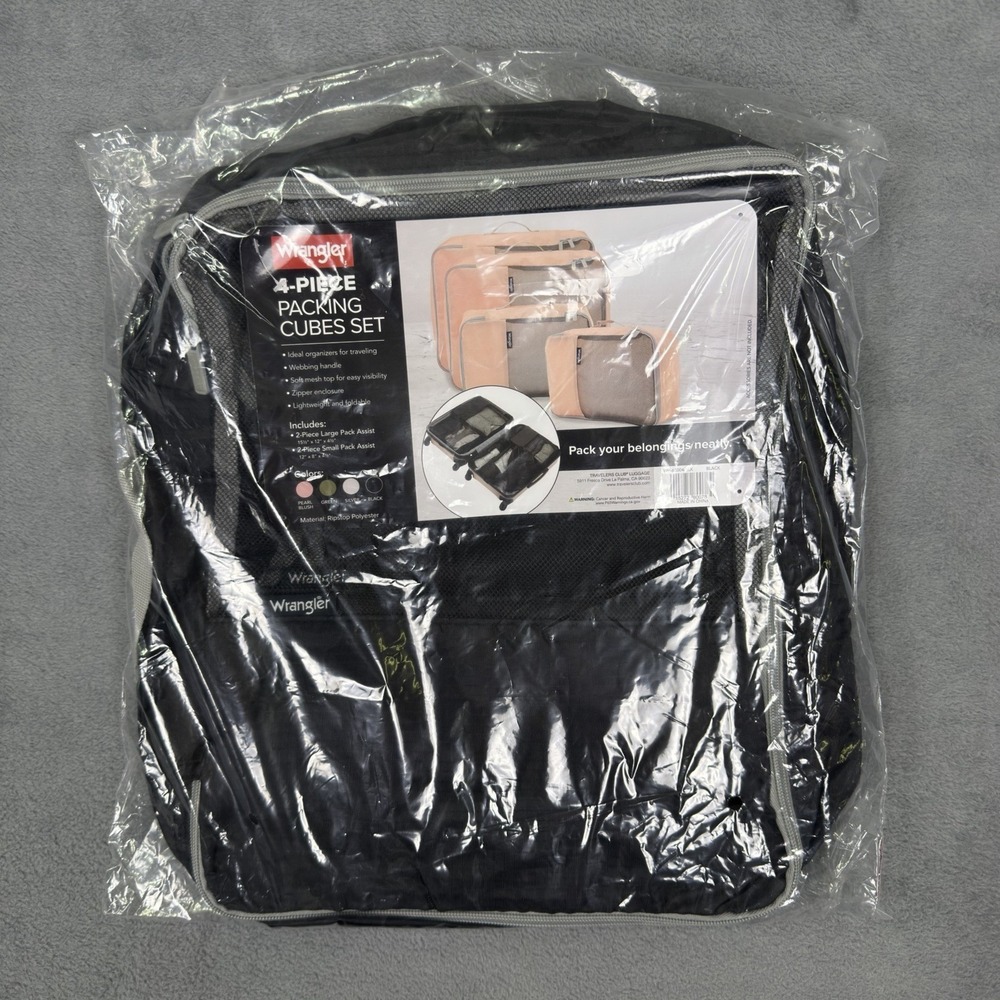 New Wrangler 4 Piece Packing Cube Set Black Travel Trip